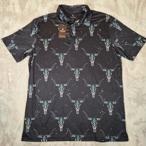 NWT Iron Oak Polo Shirt Men’s XXL Black Toro AOP Pearl Snap Stretch Western